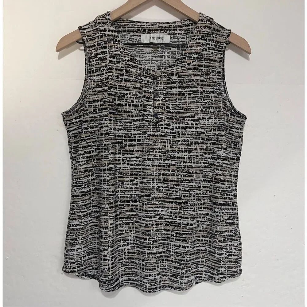 Jones Studio Black, White And Tan Sleeveless Top Size M
